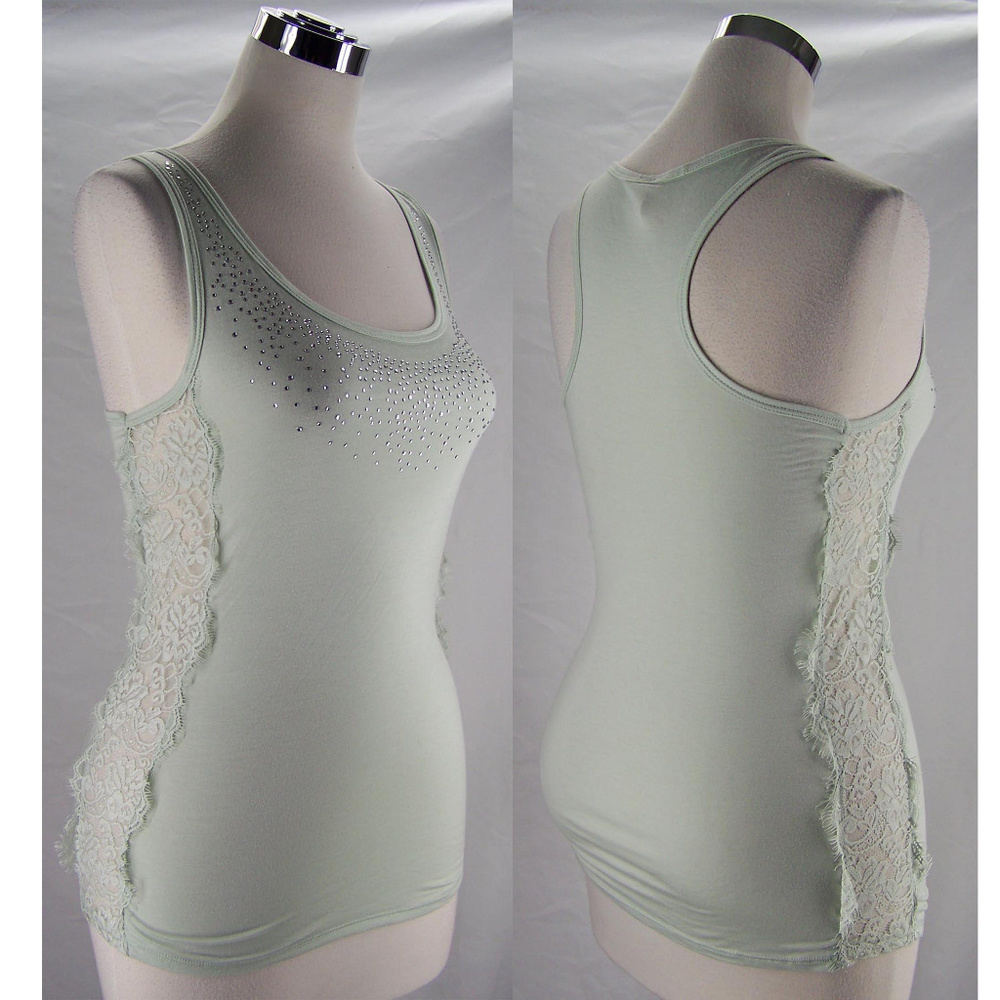 Mind Code mint green lace detail top
